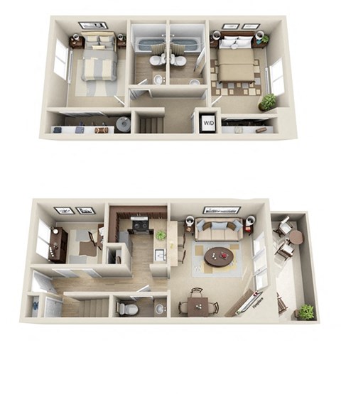 Floor plan for 2 beds, 2 baths, 1024 sqft